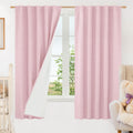 LAMIT Pink 100% Blackout Linen Curtains, 63 Inches Linen Textured Thermal Bedroom Curtains Back Tab and Rod Pocket Neutral Panel