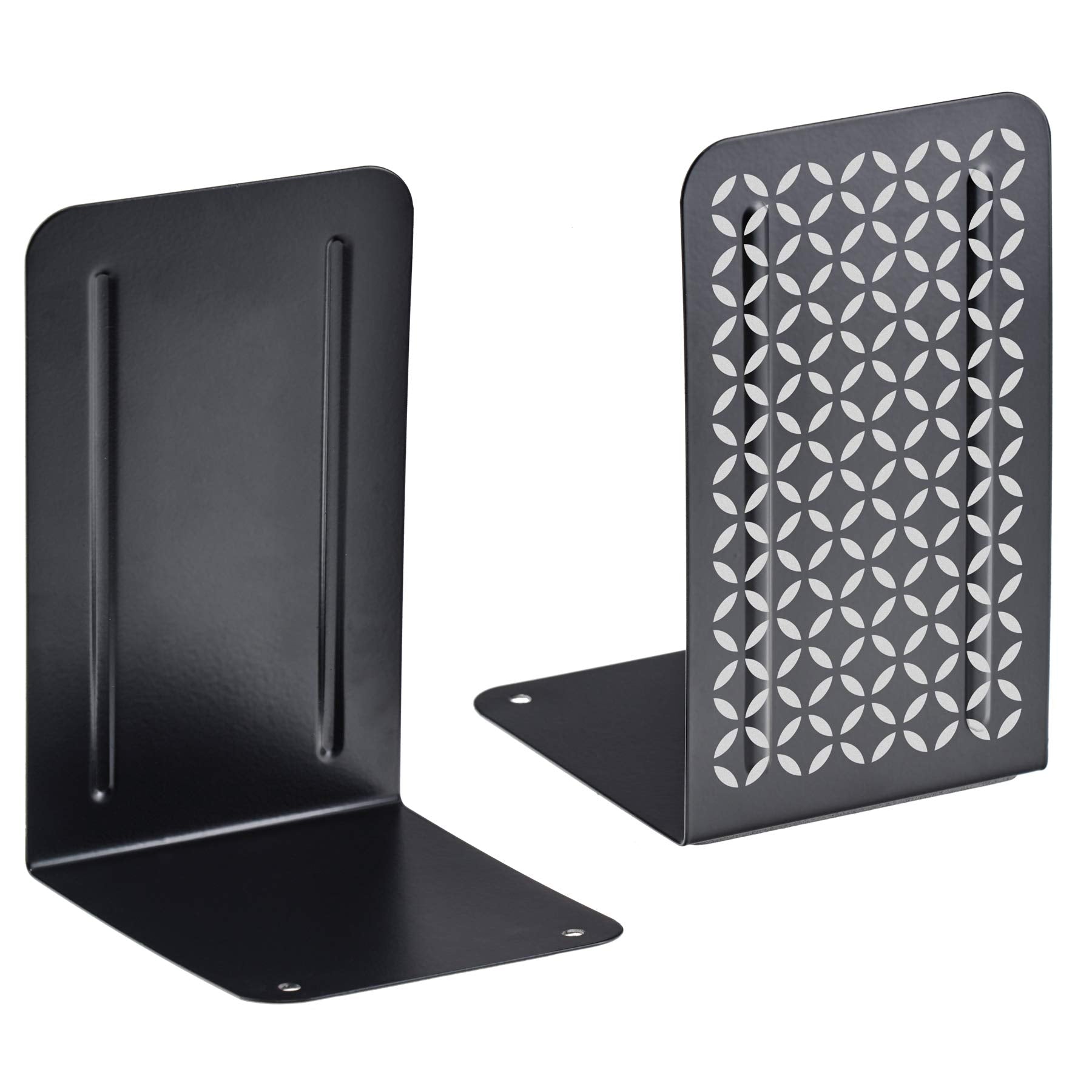 Acrimet Metal Bookends Design Series (Heavy Duty) (Black Bookend With Silver Design) (1 Pair Pack)