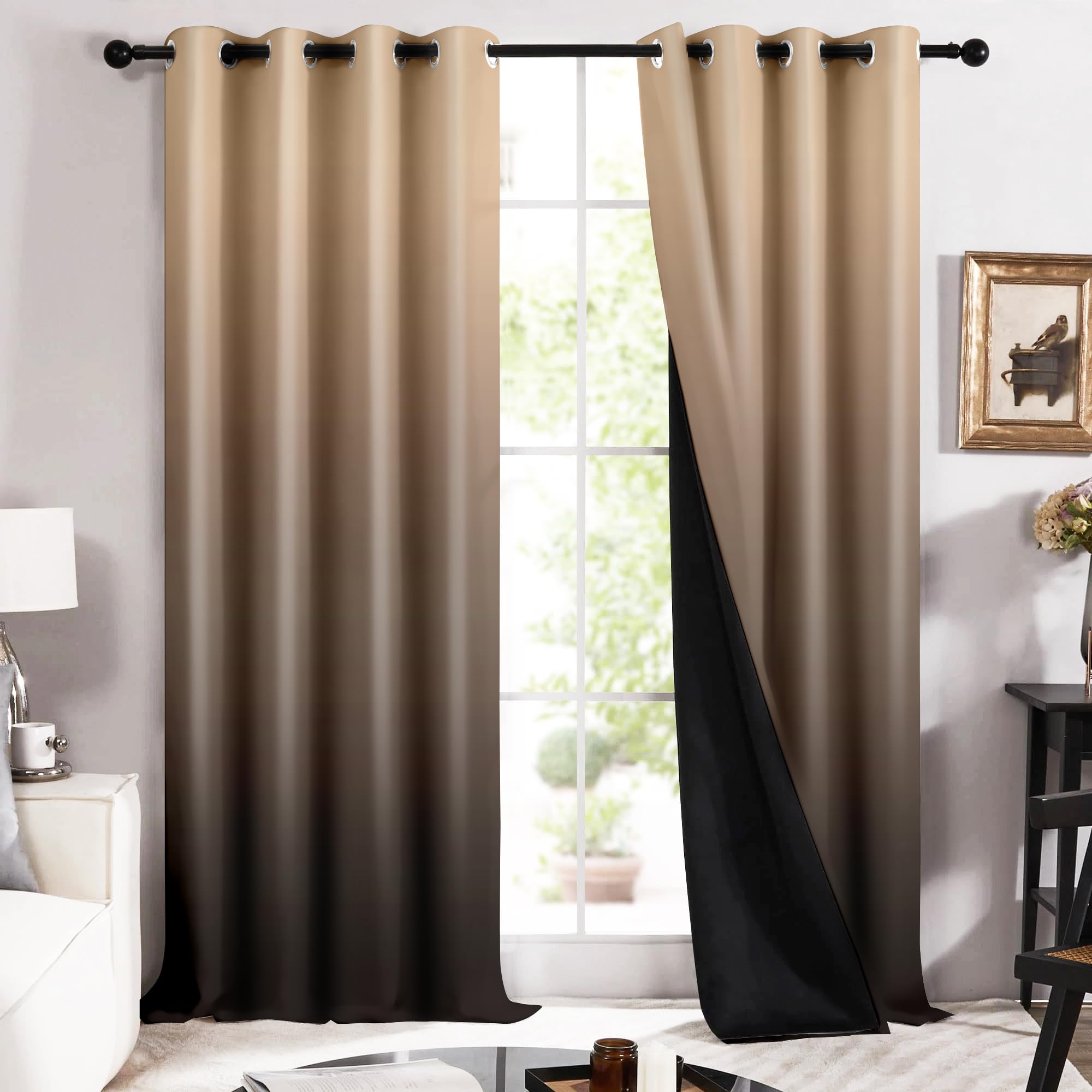Story@Home 100% True Blackout Door Curtains 7 Feet Set Of 2 | Room Darkening Curtain | Gradient Printed | Ombre Curtain For Livi