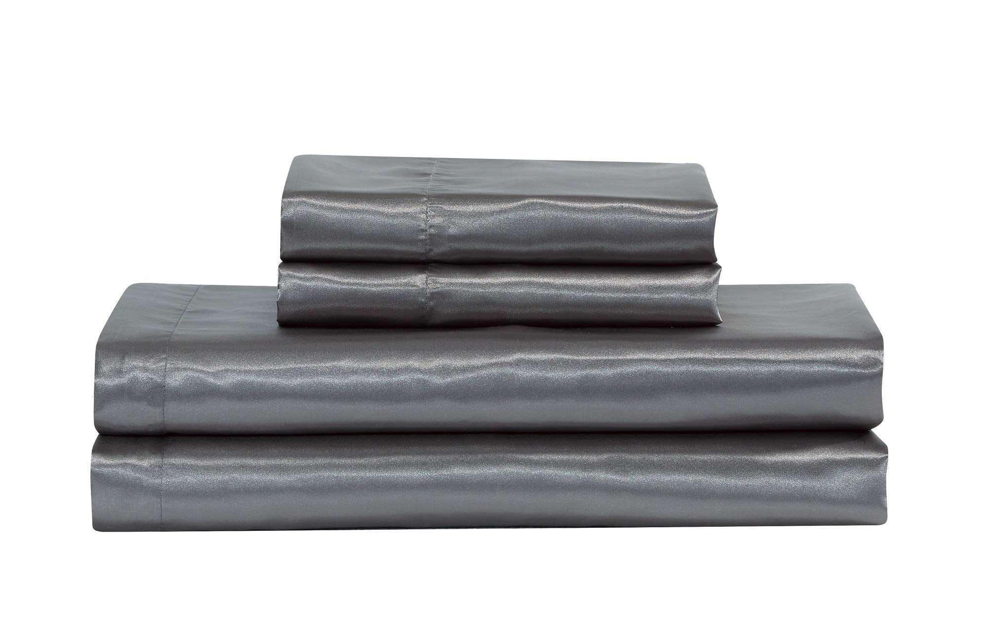 Mk Collection Soft Silky Satin Solid Color Deep Pocket Sheet Set (Grey, California King)