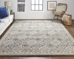 HomeRoots 514800 8 x 10 ft. Taupe Ivory & Red Wool Patchwork Hand Tufted Handmade Stain Resistant Rectangle Area Rug