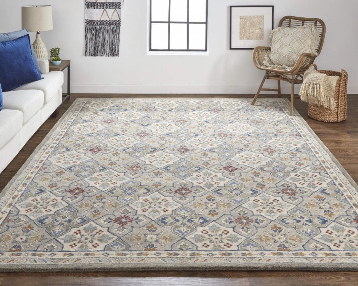 HomeRoots 514800 8 x 10 ft. Taupe Ivory & Red Wool Patchwork Hand Tufted Handmade Stain Resistant Rectangle Area Rug