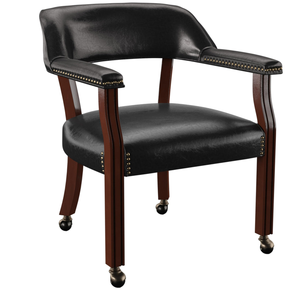 Steve Silver Co Tournament Arm w/Casters Dining Chair, Upholstered w/Nailhead Trim, for Living Room, Dining Room, Vegan Leather, 25" W x 25" D x 31" H, Black