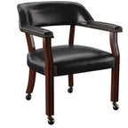 Steve Silver Co Tournament Arm w/Casters Dining Chair, Upholstered w/Nailhead Trim, for Living Room, Dining Room, Vegan Leather, 25" W x 25" D x 31" H, Black
