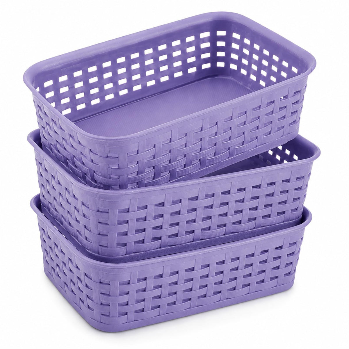 PLMMOUT 3 Pack Small Plastic Basket, Purple Organizer Baskets, 10x7.8x3.9in