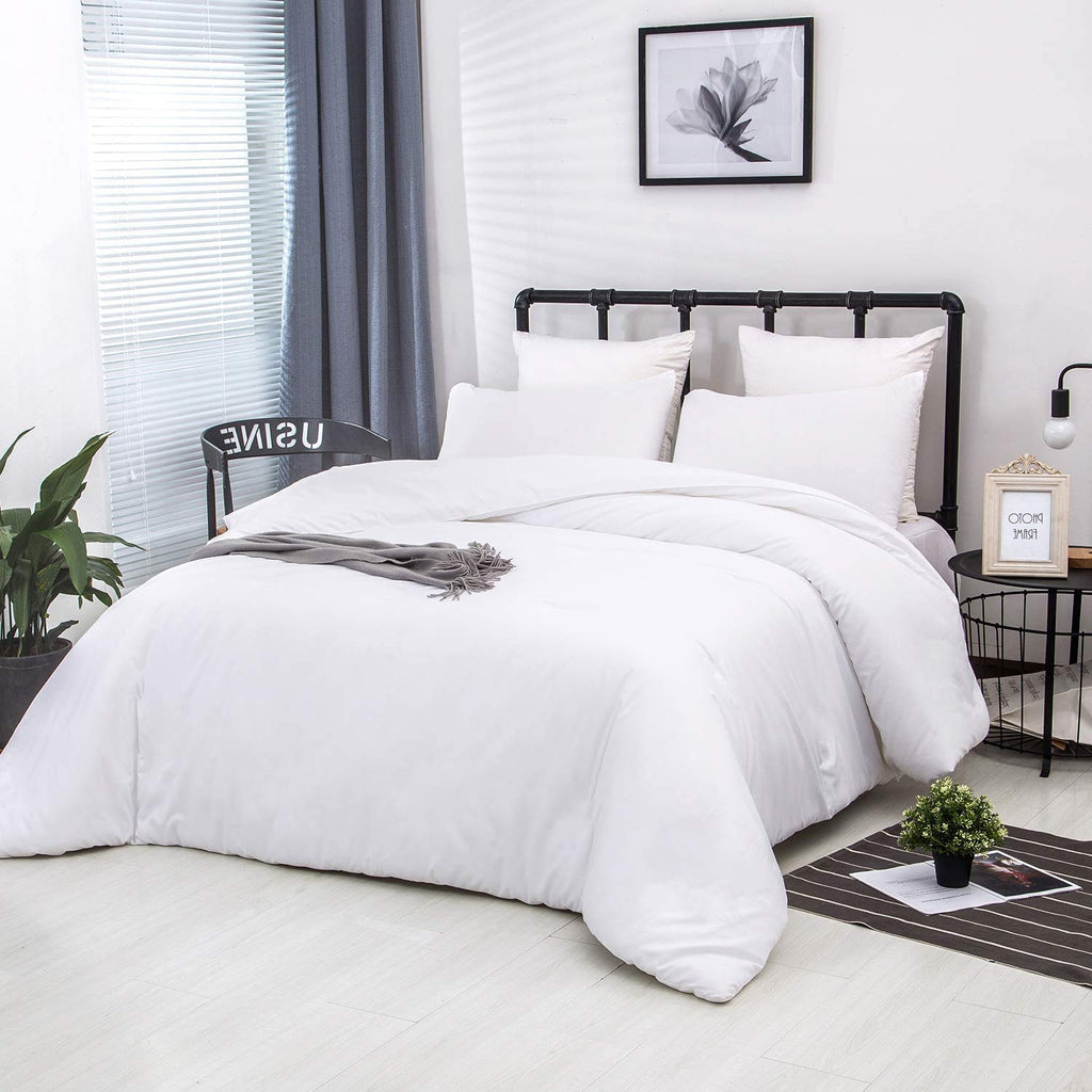 Houseri White Comforter King Size, 3 Pieces Lightweight Solid White Bedding Set King, All Season Soft Pure White King Size Comfo