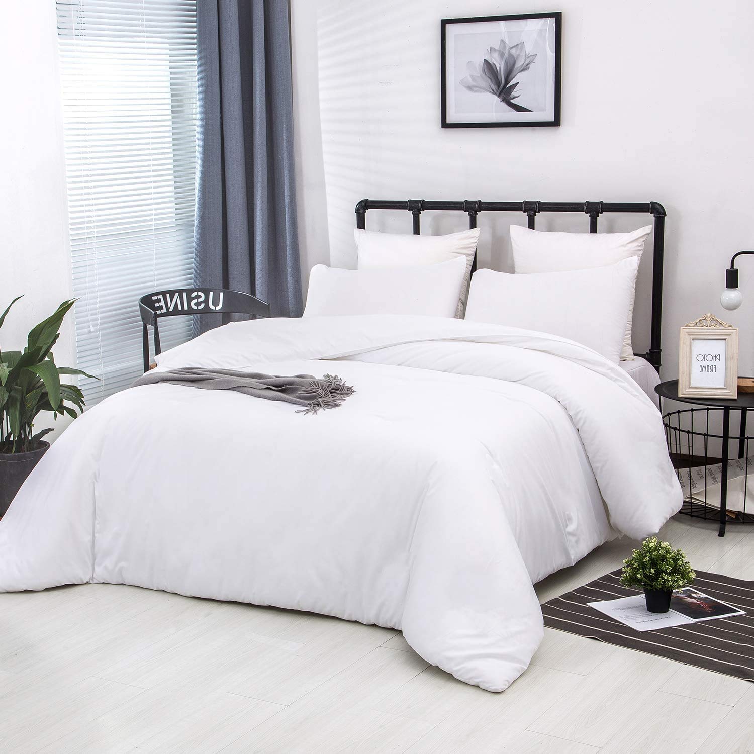 Houseri White Comforter King Size, 3 Pieces Lightweight Solid White Bedding Set King, All Season Soft Pure White King Size Comfo