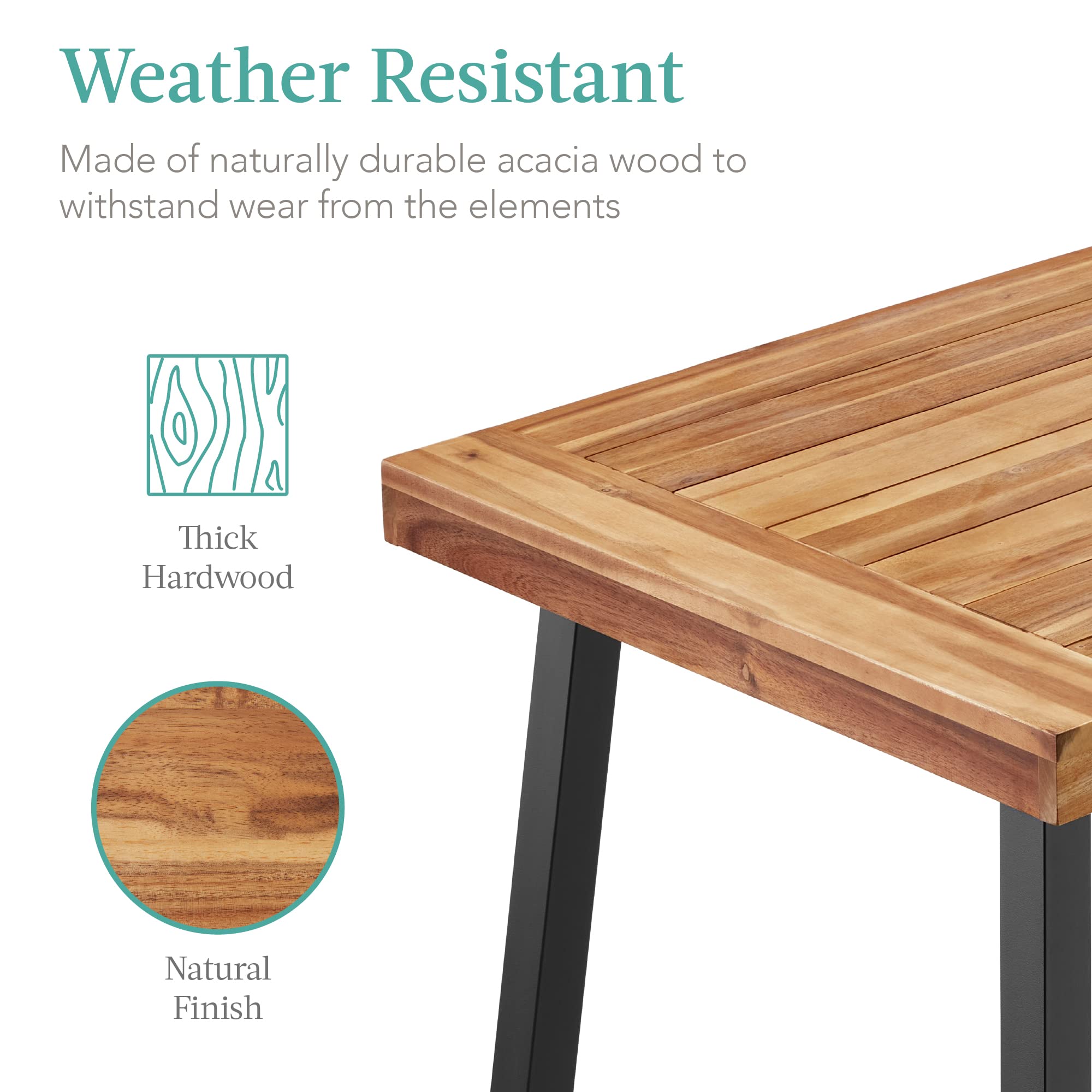 Best Choice Products 6-Person Indoor Outdoor Acacia Wood Dining Table, Picnic Table W/Powder-Coated Steel, 350 Pound Capacity Legs - Natural