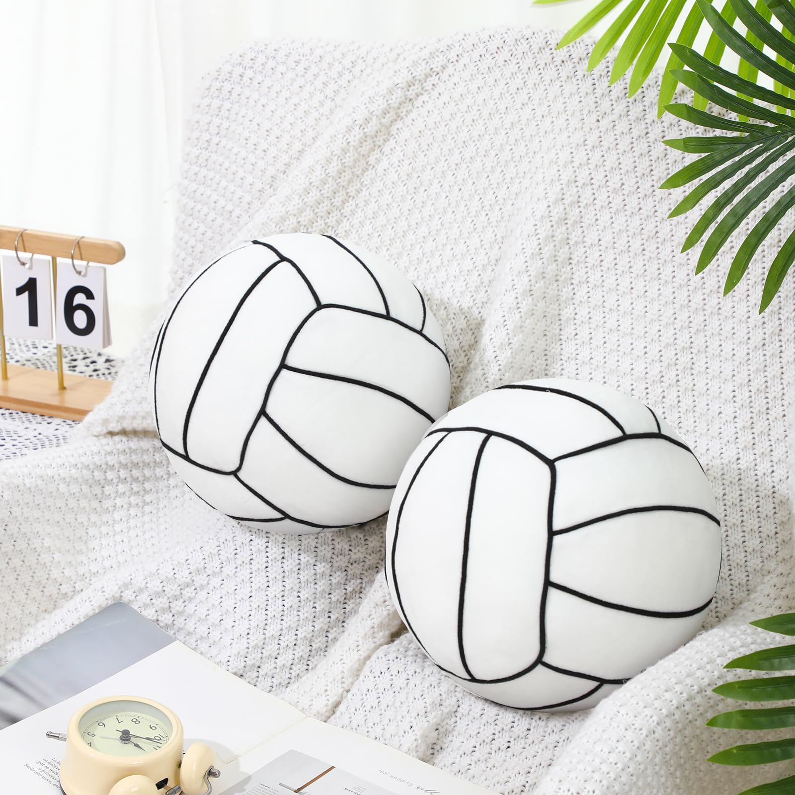 Gerrii 2 Pcs 3D Volleyball Pillow Soft Stuffed Sports Pillows Cute Fluffy Volleyball Plush Sport Theme Cushion Stuffed Pillow Ea