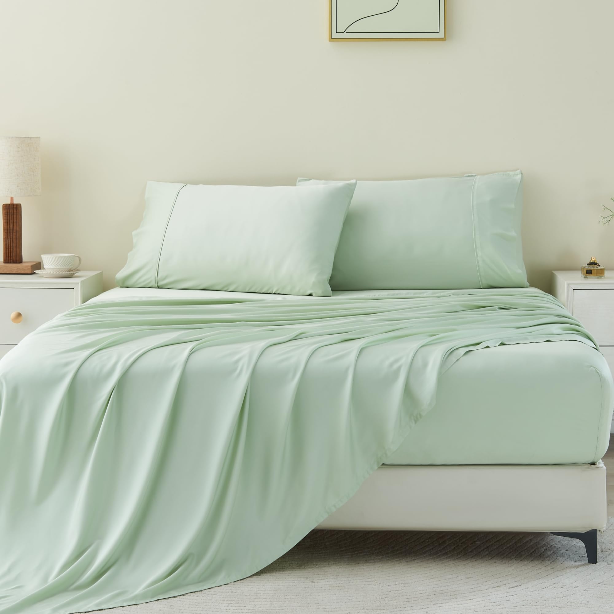 Gokotta Queen Sheet Set, 100% Rayon Derived From Bamboo Sheets Queen Size, Soft & Breathable Sheets, 16' Deep Pocket Queen Shee