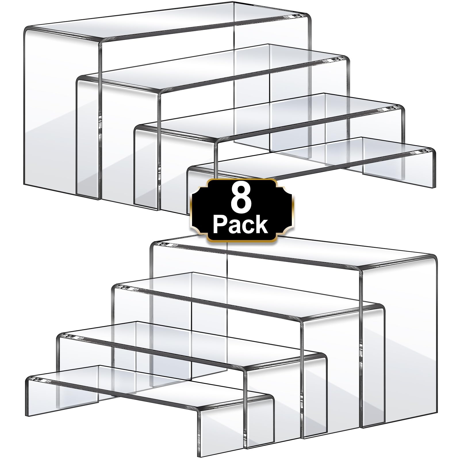 Aheroi Large Acrylic Risers, 8 Pcs 2 Set Acrylic Display Set Rectangular Stands Shelf Clear Display Risers for Decor, Cake and F