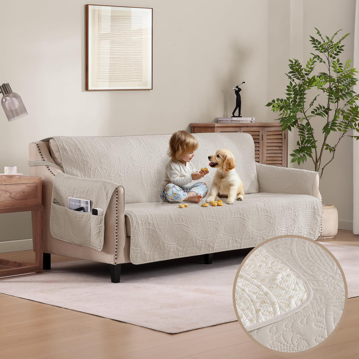 Pamhaven Quilted Grand Sofa Covers for 4 Cushion Couch, Couch Cover for Grand Sofa Washable, Soft Cozy Couch Protector, Oversize