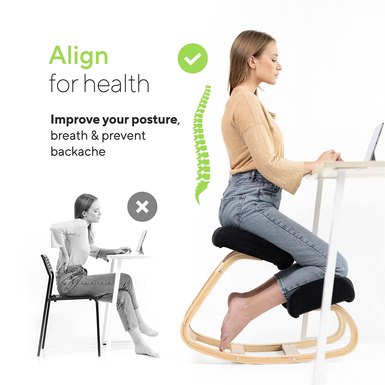 Luxton Ergonomic Kneeling Chair With Extra Padding - Posture Support Comfortable Desk Chair - Angled Rocking Stool & Balancing Seat - Natural Relief For Neck Or Back Pain (With Extra Padding)