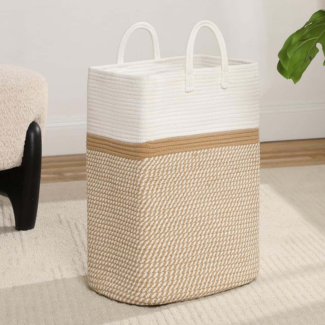 Tall Laundry Basket With Handles,Woven Cotton Rope Big Laundry Hamper Sorters,Versatile Storage for Dirty Clothes,Baby Toys,and 