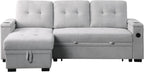 84W Gray Woven Fabric Reversible Sleeper Sectional Sofa