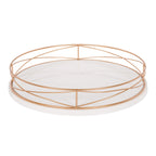 Kate And Laurel Mendel 14 Inch Round Tray With Decorative Metal Rim, White And Rose Gold