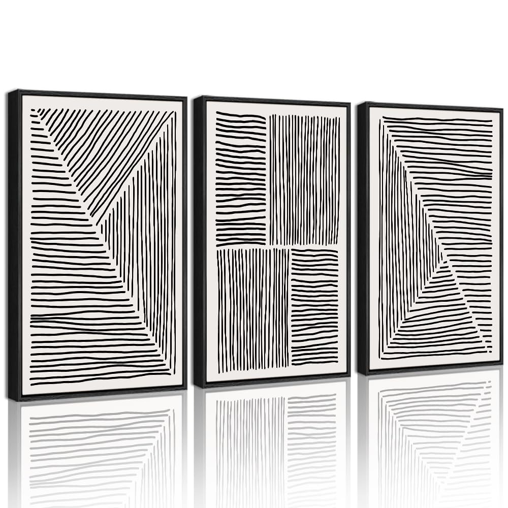 Drsoum Mid-Century Modern Framed Wall Art Minimalist Abstract Boho Black Line Wall Decor Geometric Artwork Kitchen Dining Room 1