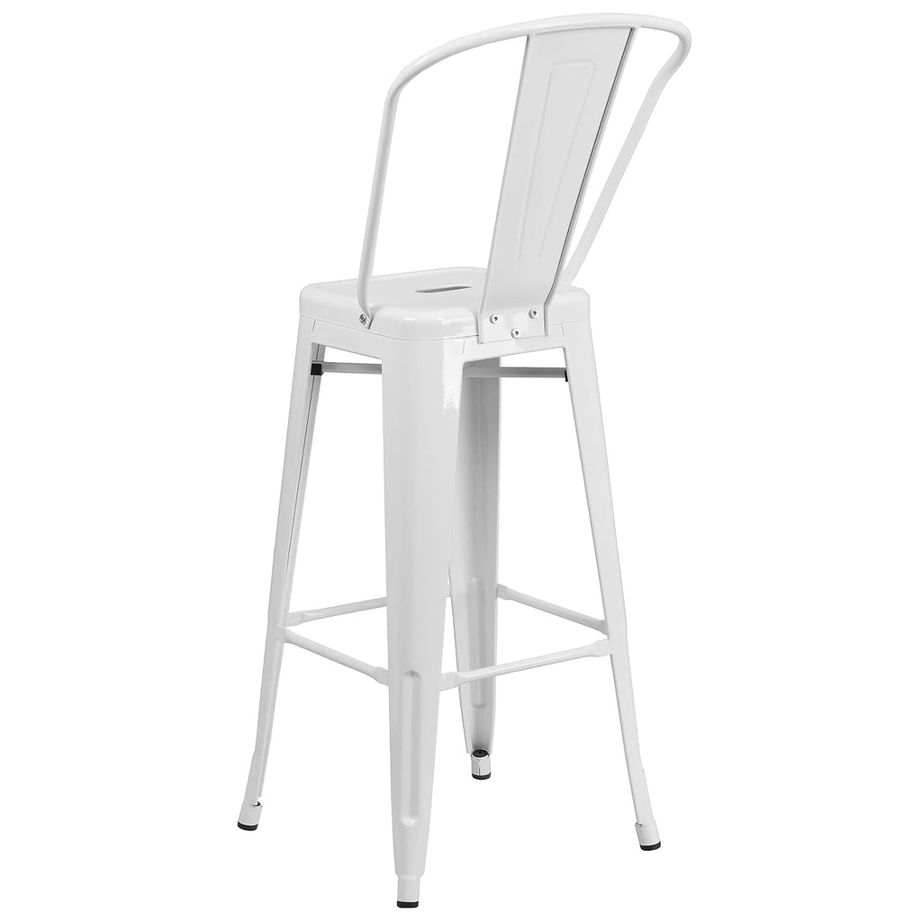 Commercial Grade 30 High White Metal Indoor-Outdoor Barstool with Removable Back