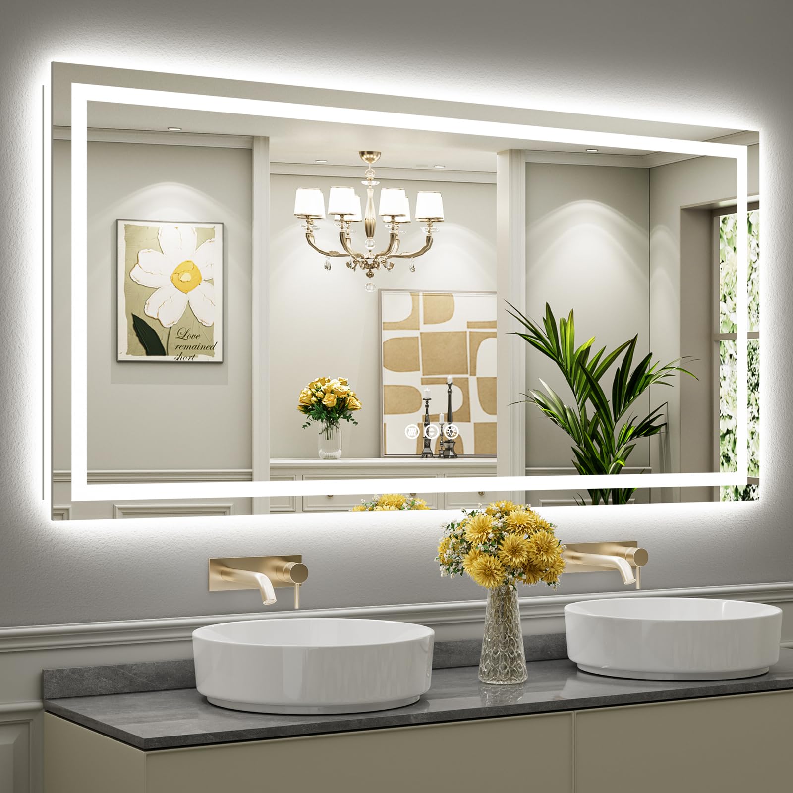 72x36 LED Bathroom Mirror with Lights, Backlit & Front Lit, Anti-Fog Lighted Bathroom Vanity Mirror for Wall, Memory Function, D