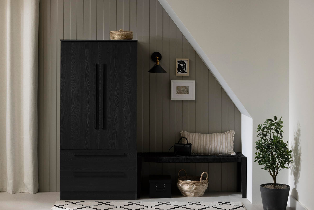 South Shore Furniture Haven 2-Door Armoire with Drawers, Black Oak