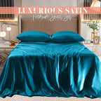 Elegant Comfort Luxurious 4-Piece Silky Satin Sheet Set, Skin And Hair Friendly, Wrinkle, Fade, Stain Resistant With Deep Pockets Fitted Sheet, Cooling Soft Satin Sheet Set, Full, Turquoise