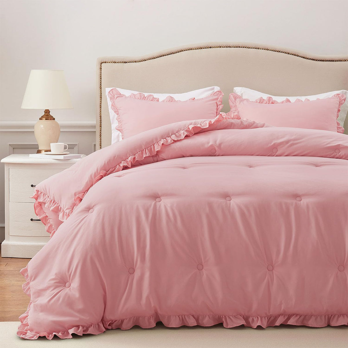 Harborest Queen Comforter Set Pink - Ruffle Comforter For Queen Size Bed, Fluffy Queen Size Comforter Set For All Seasons, 3 Pie