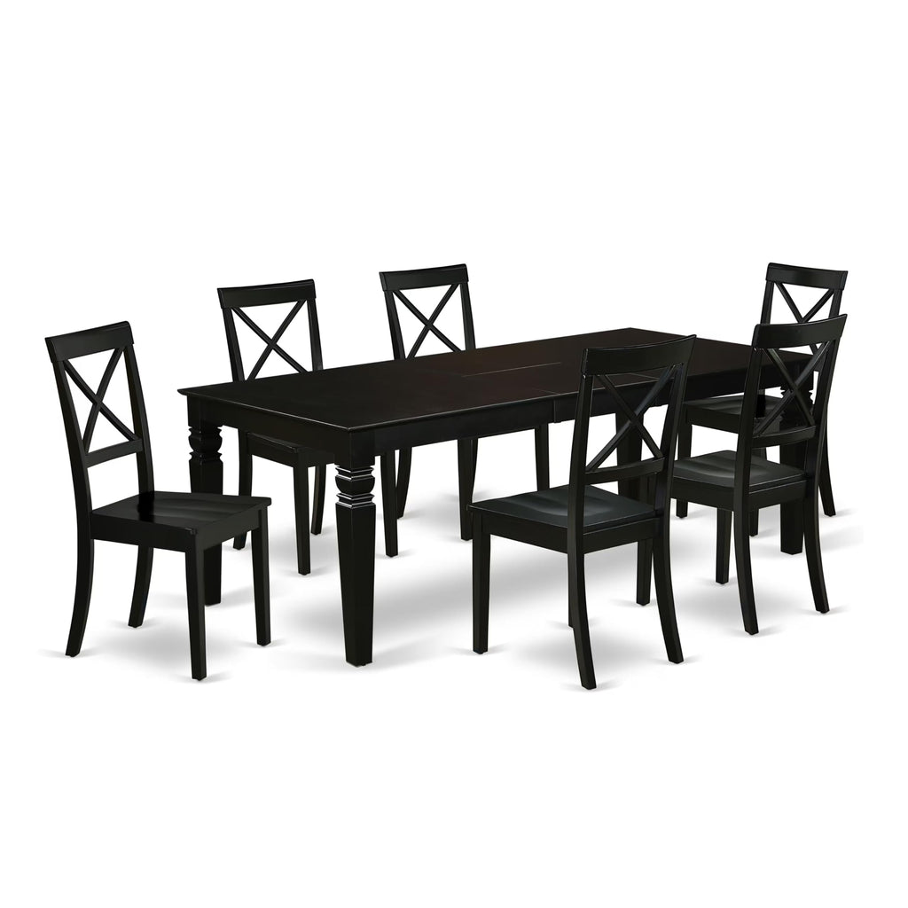 East West Furniture Lgbo7-Blk-W 7 Piece Dining Set Consist Of A Rectangle Dining Room Table With Butterfly Leaf And 6 Wood Seat Chairs, 42X84 Inch, Black