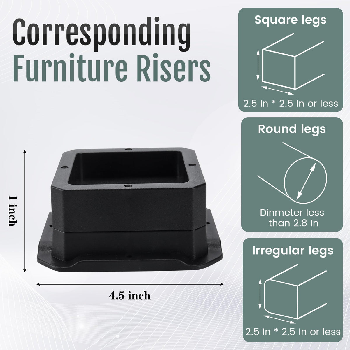 Btsd-Home Bed Risers 1 Inch Heavy Duty Furniture Risers For Sofa Table And Chair Black 4 Pack