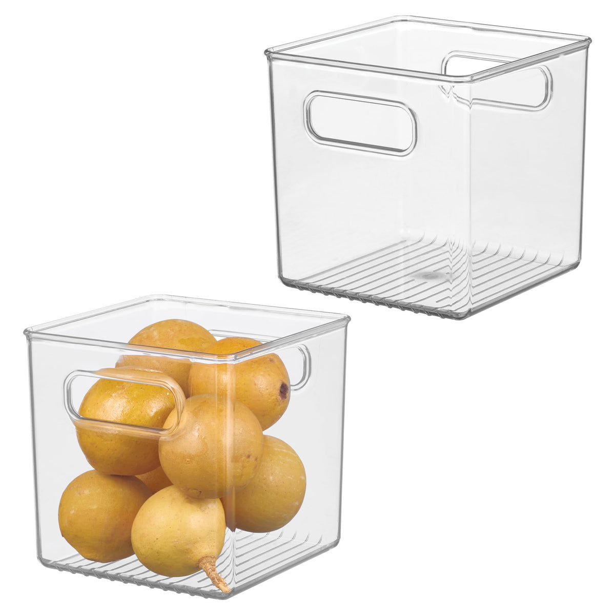 iDesign Pantry Storage Bins with Handles - Cube Organizer Bins for Cabinets or Fridge - Set of 2 - Clear