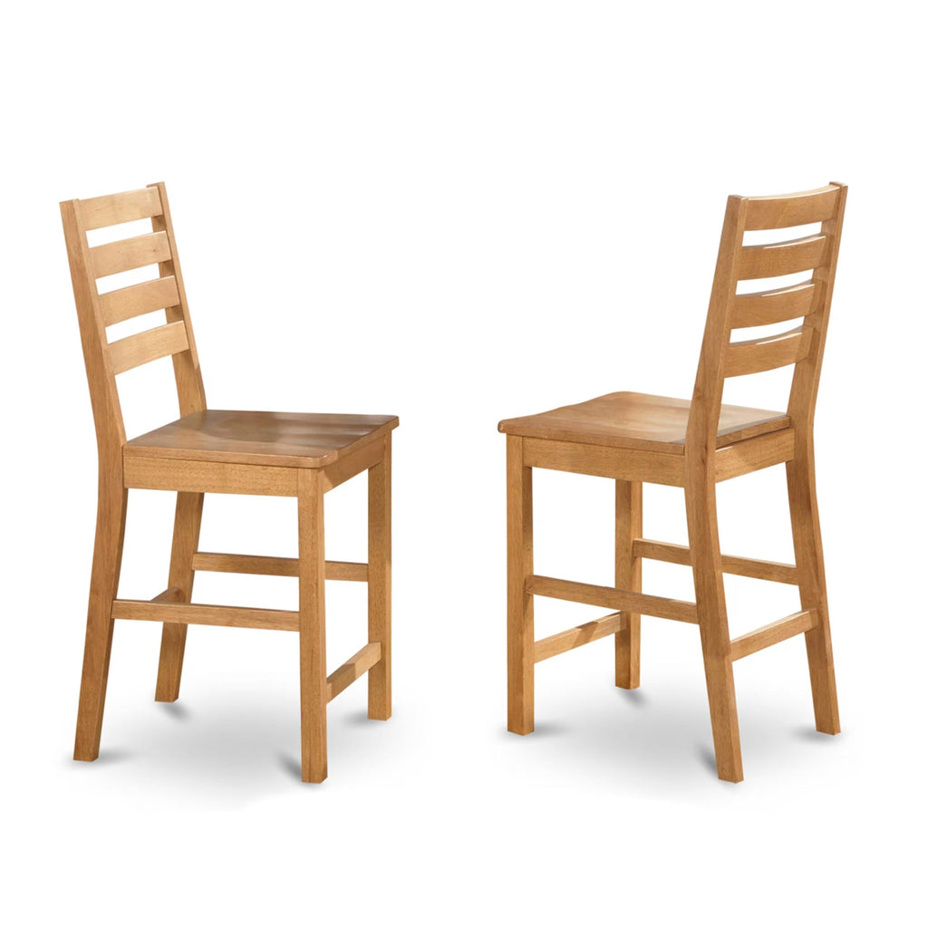 East West Furniture EDCF3-OAK-W 3 Piece Counter Height Dining Set for Small Spaces Contains a Round Dining Room Table with Pedestal and 2 Wooden Seat Chairs, 30x30 Inch, Oak