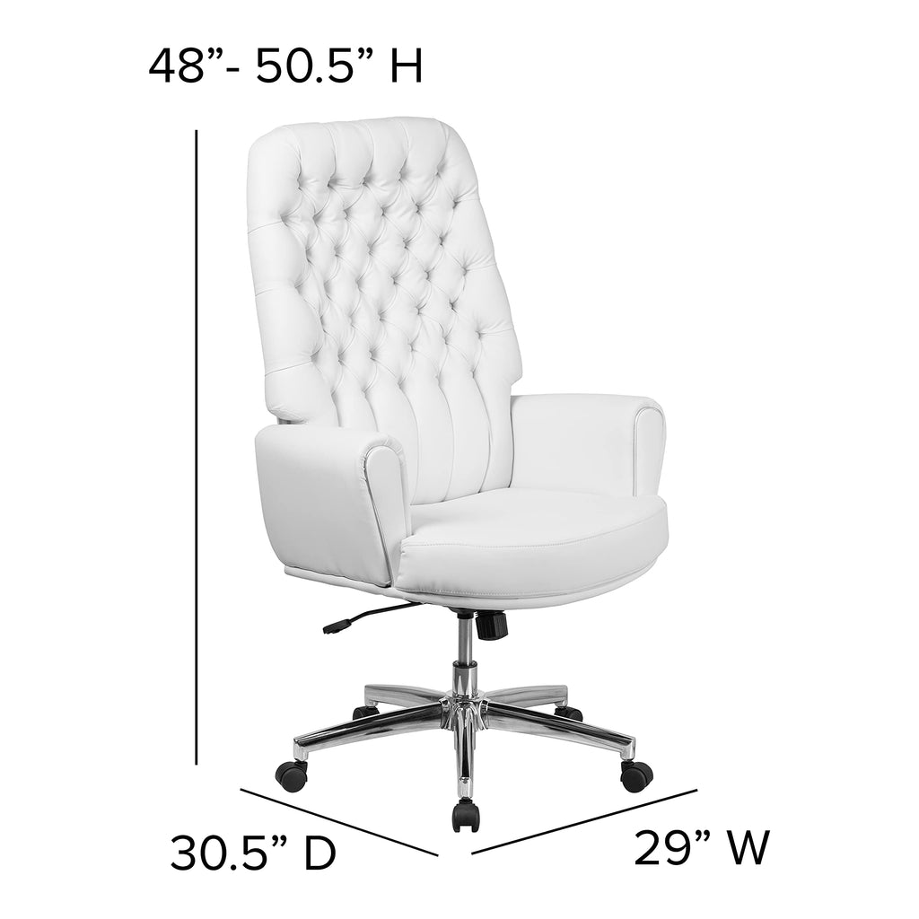 Flash Furniture Rochelle High Back Traditional Tufted White LeatherSoft Executive Swivel Office Chair with Arms