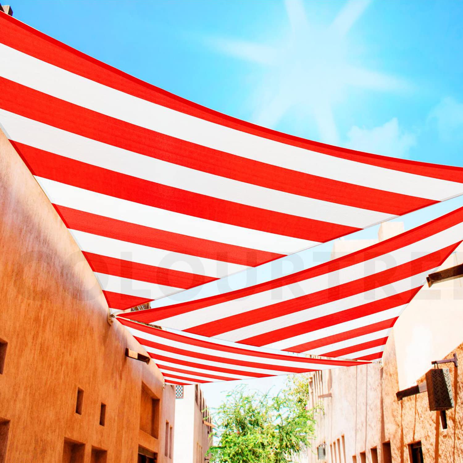 Colourtree Ctapt12 Custom Size Order To Make 8' X 8' X 8' Red & White Stripes Triangle Sun Shade Sail Canopy Mesh Fabric Uv Bloc
