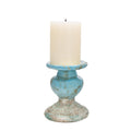 Small Distressed Blue Terracotta Pillar Candle Holder