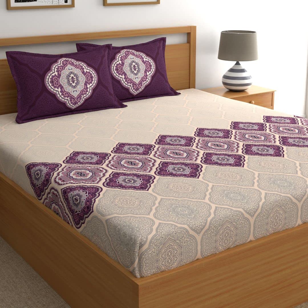 Dreamscape 100% Cotton King Bedsheet with 2 Pillow Covers  (Size 108 x 108 inches, 140 TC, Colour  Purple)