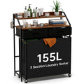 Laundry Sorter with 3 Section Pull Out Bags Rolling Laundry Basket Organizer with 2 Drawers Laundry Hamper with Shelves and Whee
