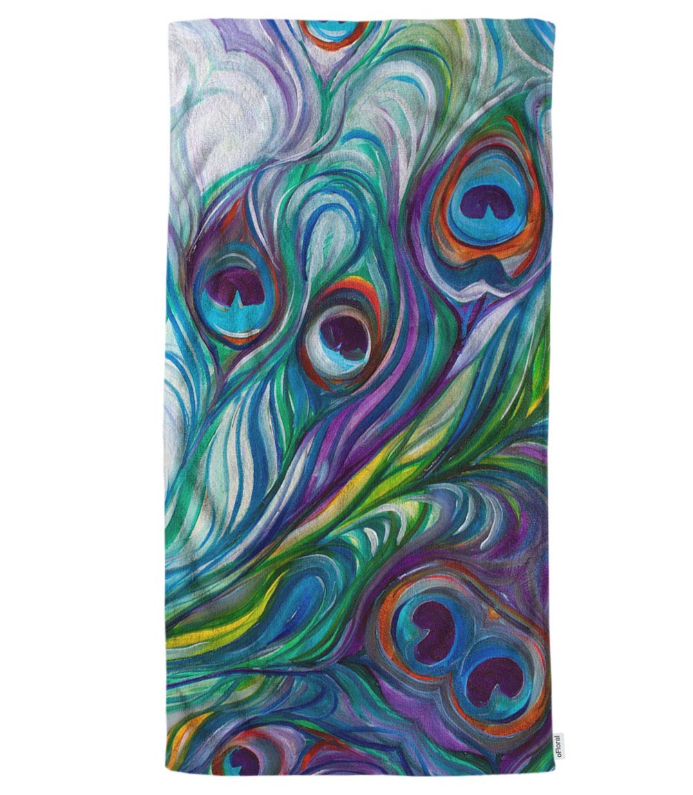 oFloral Peacock Feather Hand Towels Cotton Washcloths, Oil Painting Feathers Blue Comfortable Soft Towels for Bathroom/Kitchen/Y