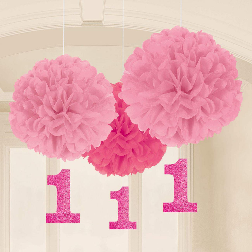 Amscan 1St Birthday Fluffy Decorations W/Danglers - Pink (180028)