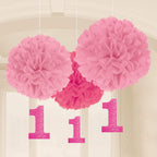 Amscan 1St Birthday Fluffy Decorations W/Danglers - Pink (180028)