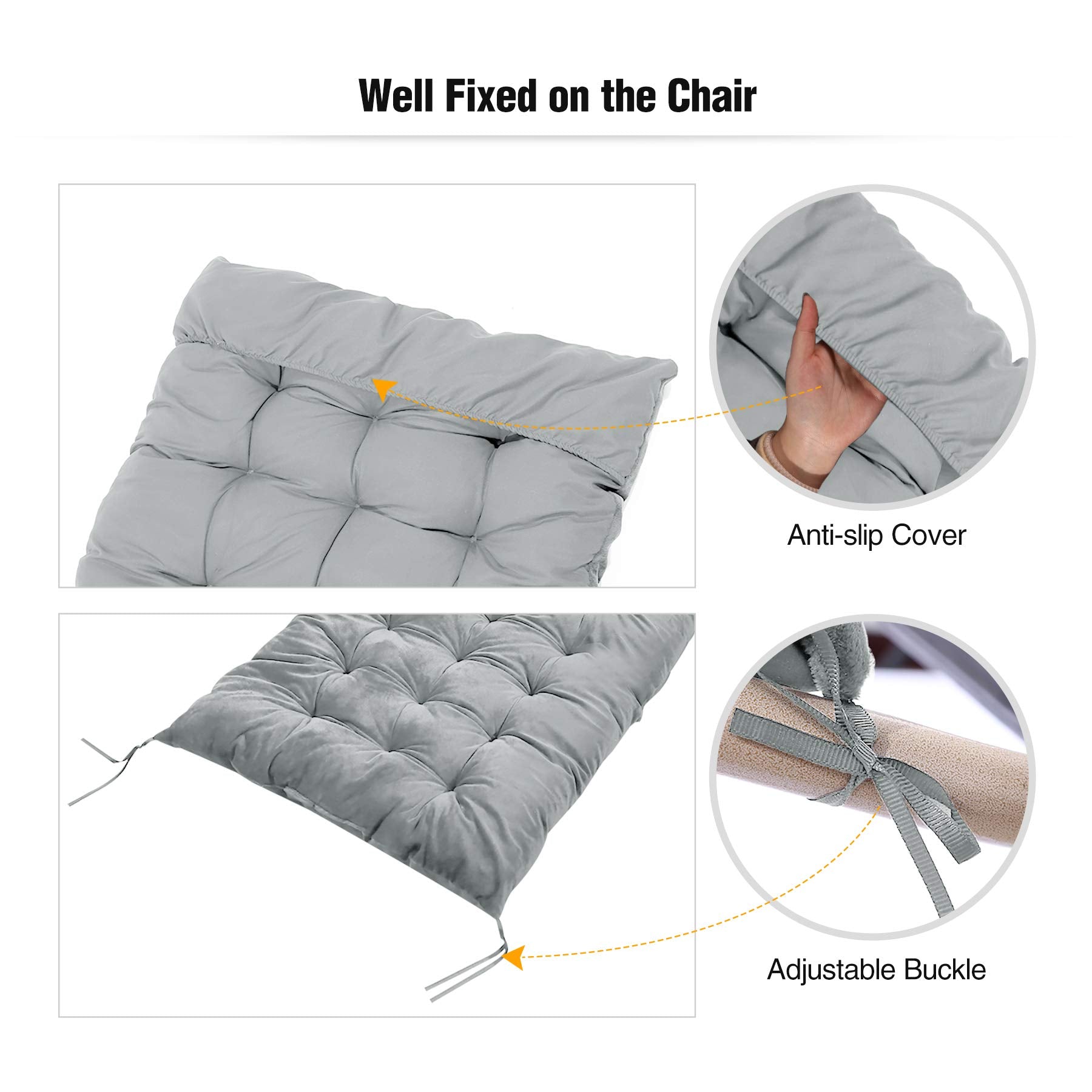 REDCAMP Chaise Lounge Chair Cushion, Grey Velvet, 65"x21", Comfortable Zero Gravity Pad for Indoor/Outdoor Use