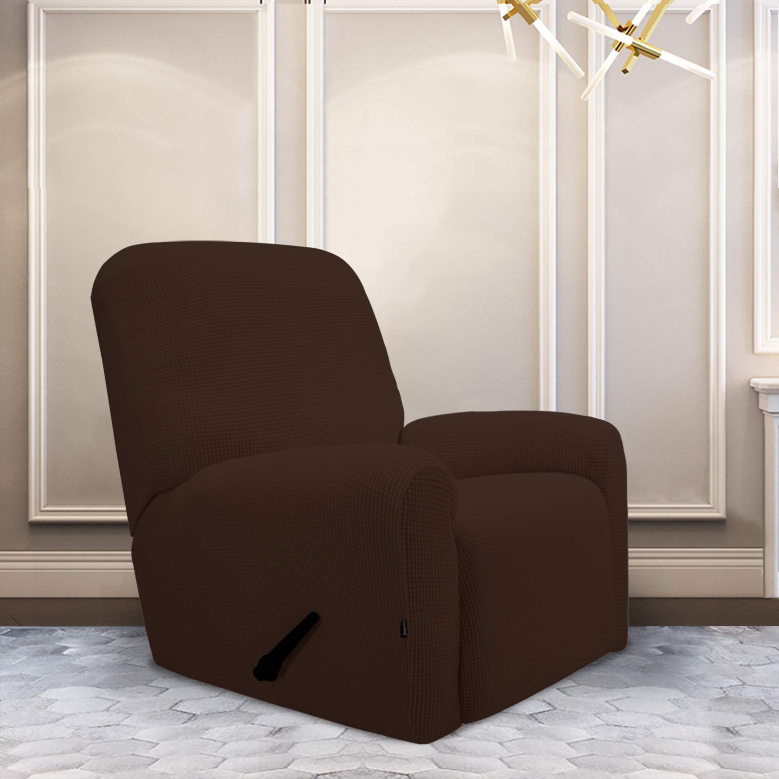 Purefit Stretch Recliner Sofa Slipcover With Pocket – Spandex Jacquard Non Slip Soft Couch Sofa Cover, Washable Furniture Protector With Elastic Bottom For Kids (Recliner, Coffee)