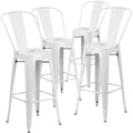 4 Pk. 30 High White Metal Indoor-Outdoor Barstool with Back