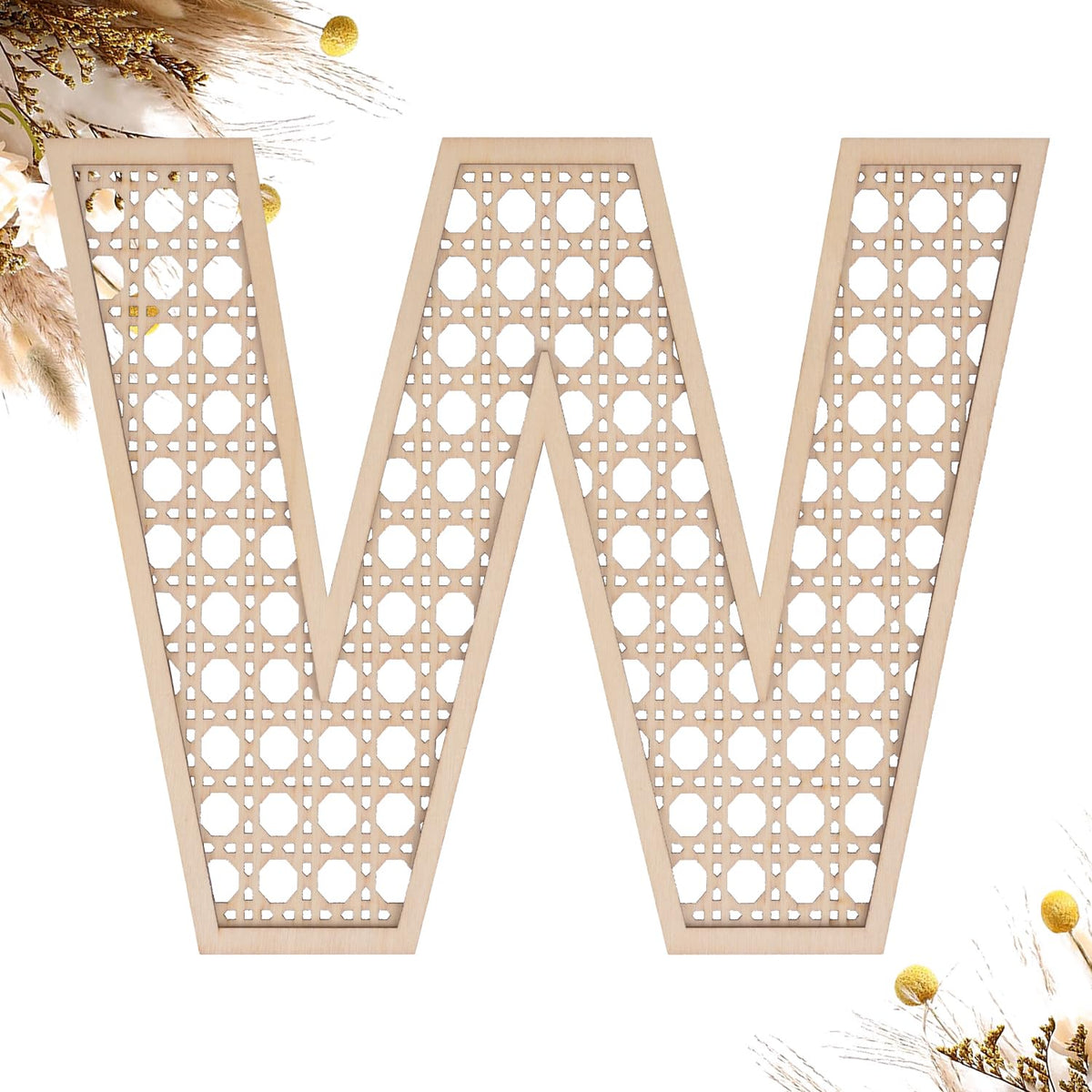 Wooden Rattan Letters 8 inch Wood Letters W for Wall Decor Crafts Boho Nursery Decor for Baby Shower Wedding Bedroom Name Signs 