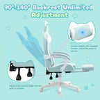 Dowinx Gaming Chair Cute With Cat Ears And Massage Lumbar Support, Ergonomic Computer Chair For Girl With Footrest And Headrest, Comfortable Reclining Game Chair 290Lbs For Adult, Teen, Blue Green