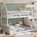 Giantex Bunk Beds Twin Over Full Size, Solid Wood House Bed Frame w/Integrated Ladder & Safety Guardrails, Convertible to 2 Beds