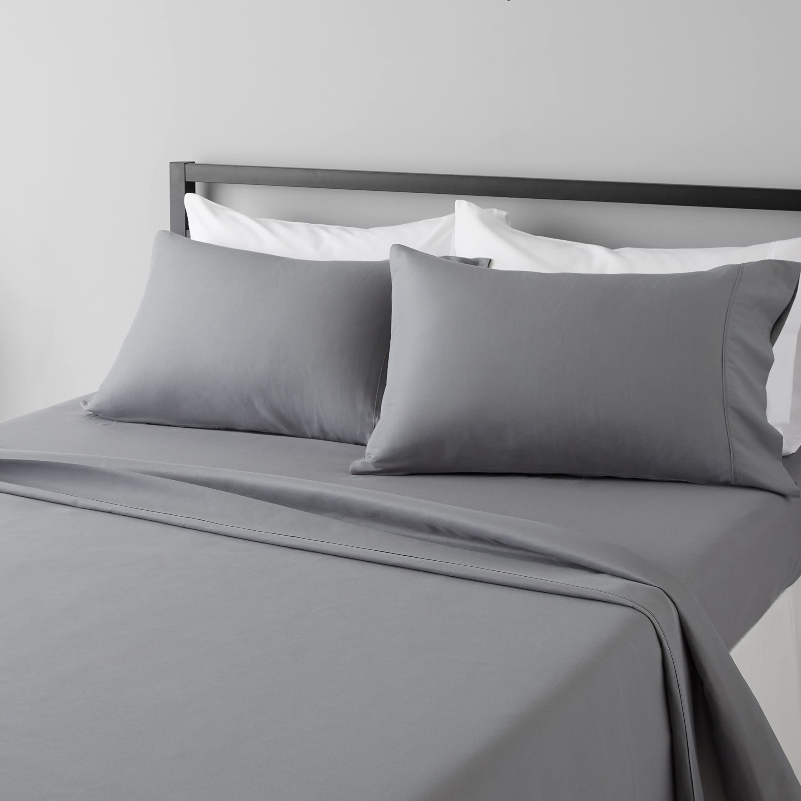 Amazon Basics Soft, Wrinkle-free, Microfiber 4-Piece Bed Sheet Set, 14 Deep Pockets, King, Dark Gray, Solid