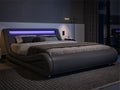 Allewie King Size Led Platform Bed Frame With Adjustable Headboard/No Box Spring Need/Easy Assembly/Faux Leather In Grey