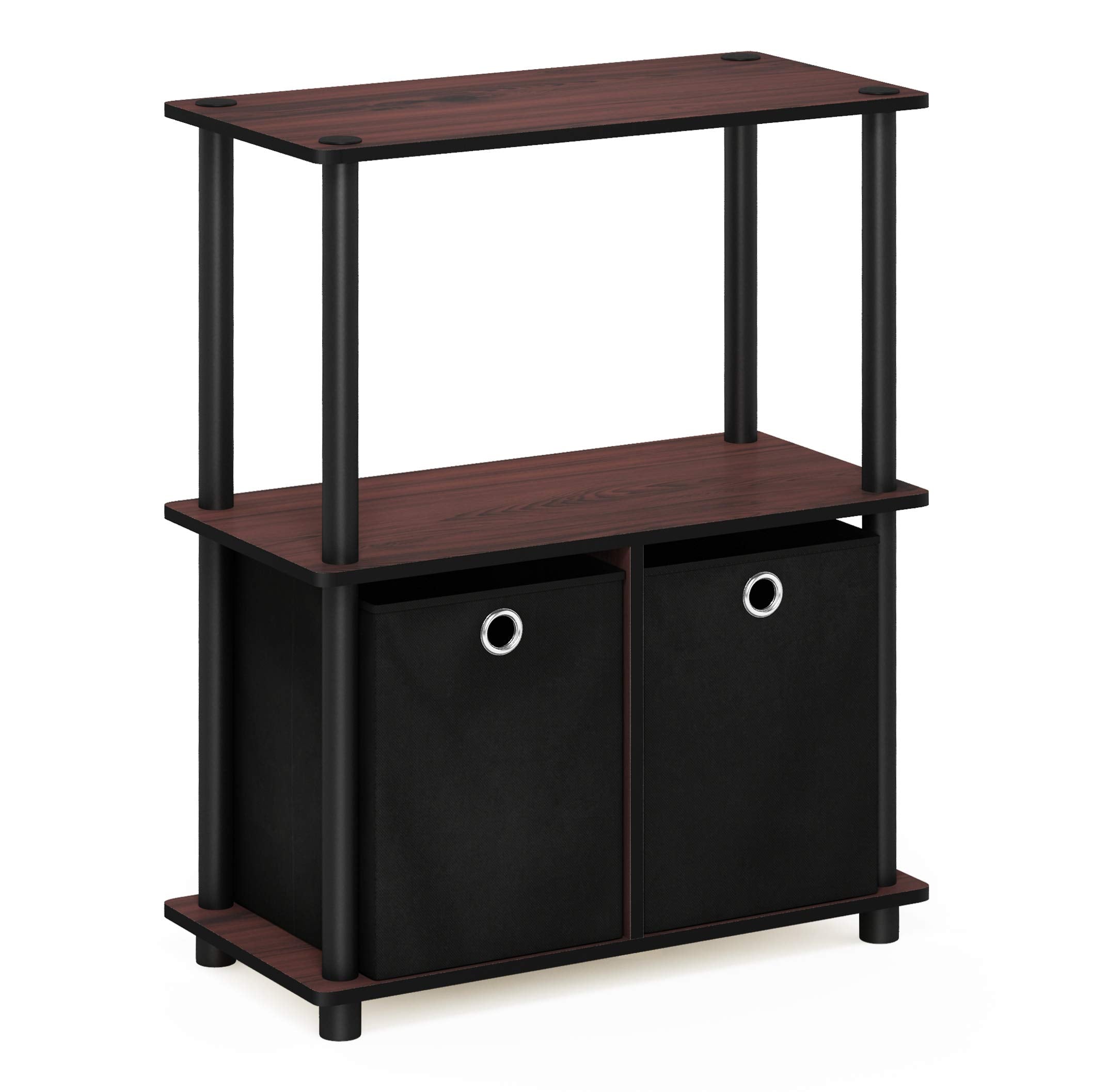 Furinno Go Green 3-Tier Multipurpose Storage Shelf with Bins, Dark Cherry/Black