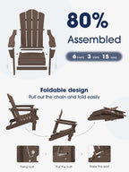 Kingyes Folding Adirondack Chair Set Of 6, Hdpe All-Weather Folding Adirondack Chair, Brown