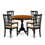 East West Furniture AMNI5-BCH-C 5 Piece Dining Set Includes a Round Kitchen Table with Pedestal and 4 Linen Fabric Upholstered Dining Chairs, 36x36 Inch, Black & Cherry