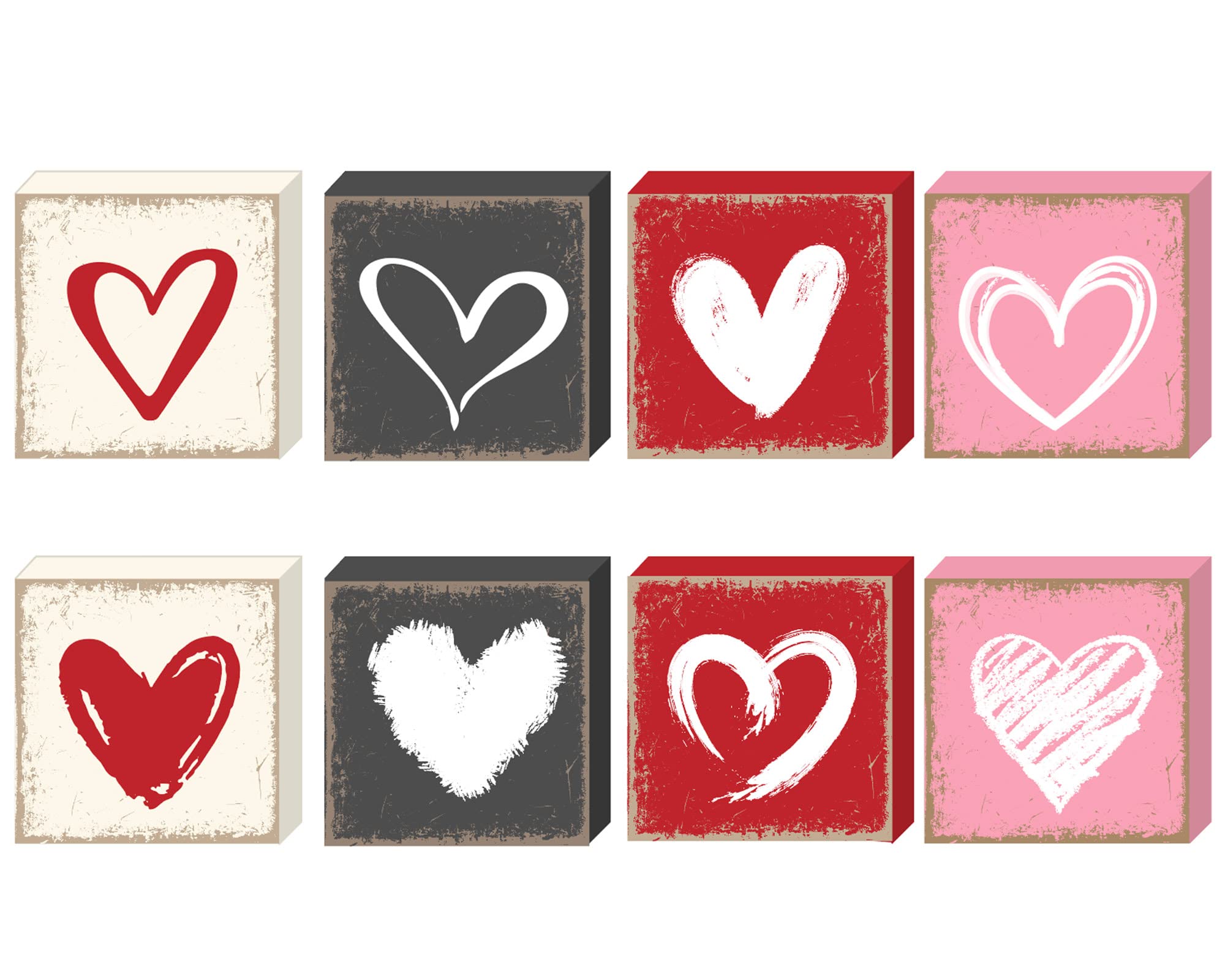 Qunclay 8 Pieces Valentines Day Heart Decor Rustic Wood Heart Love Wooden Table Decor Heart Block Tabletop Centerpiece Signs Fa